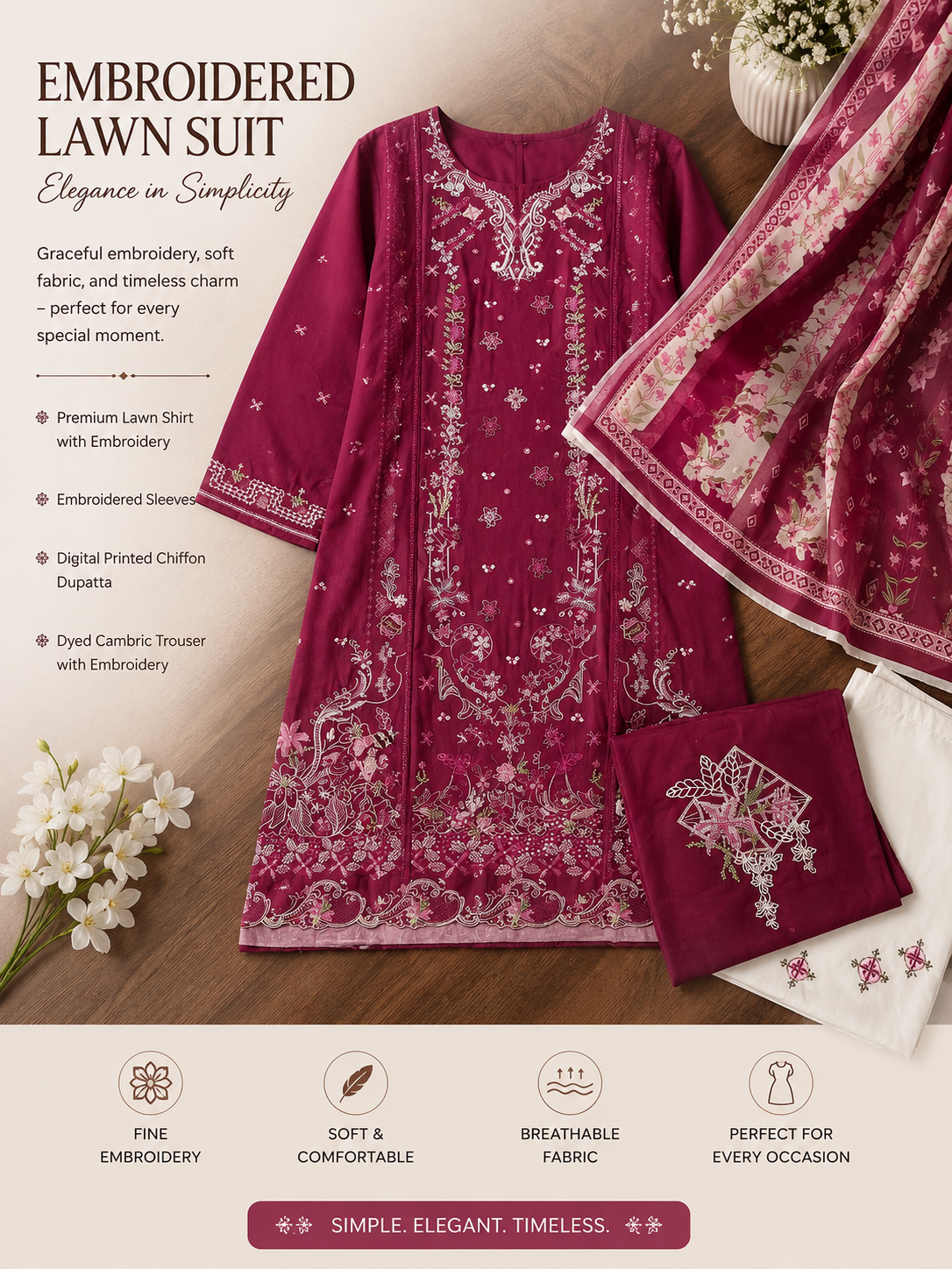 Wirsa Regular 3 — 3PC Embroidered Lawn Suit