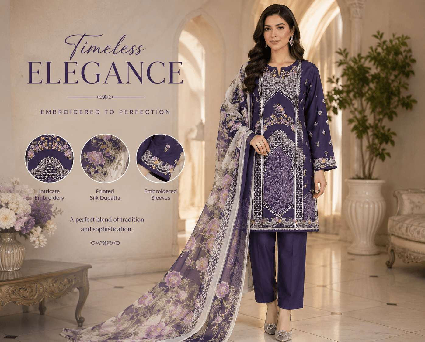 Nureh Riaz Arts Luxury Embroidered 3pc - Design 14 - Unstitched 3Pc - wirsa fabric
