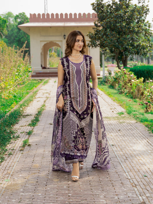 3PC Royal Plum lawn suit with silk dupatta – Wirsa Summer 2026