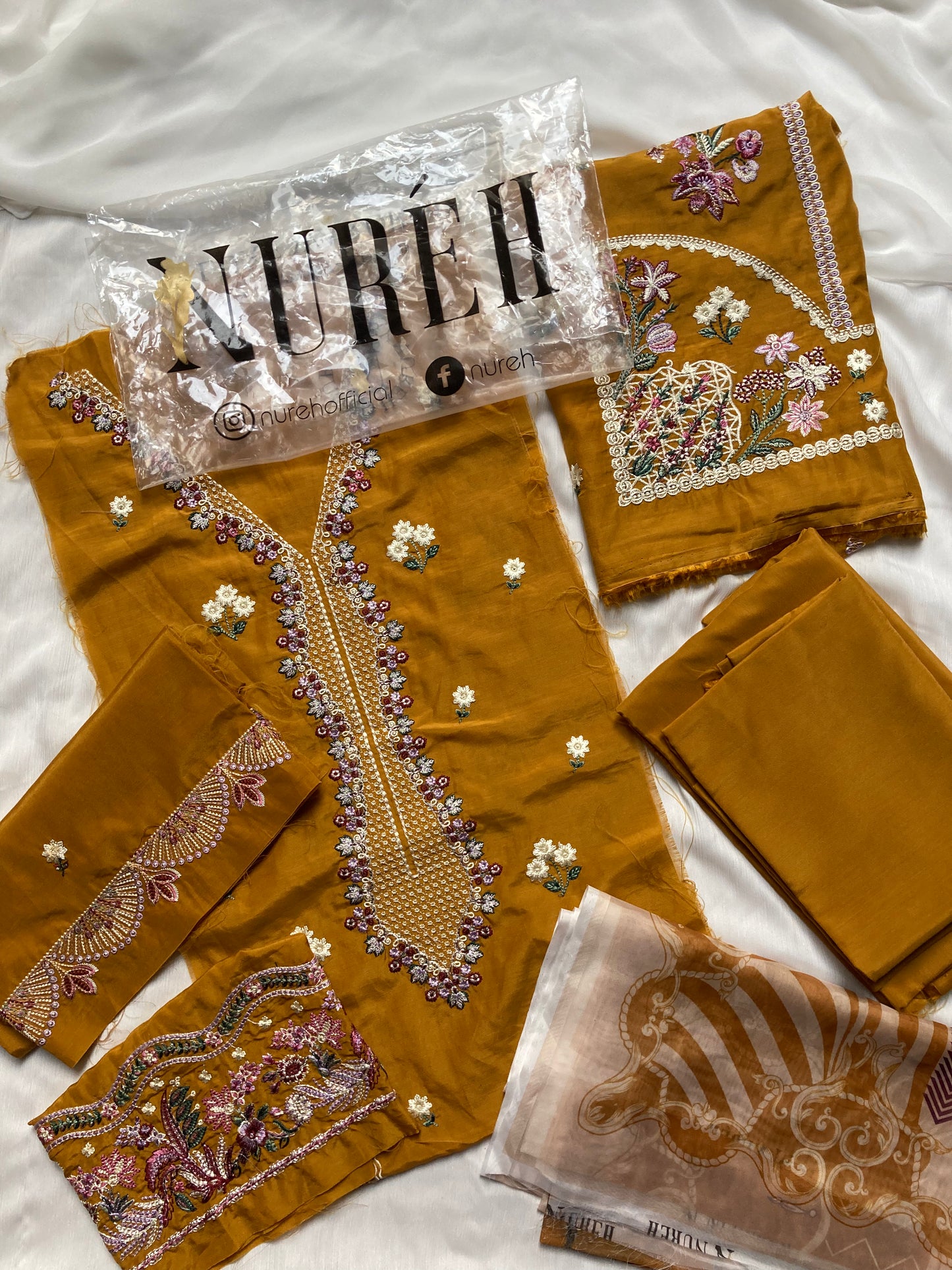 Nureh Winter Viscose Embroidered Suit โ Mustard (Unstitched)