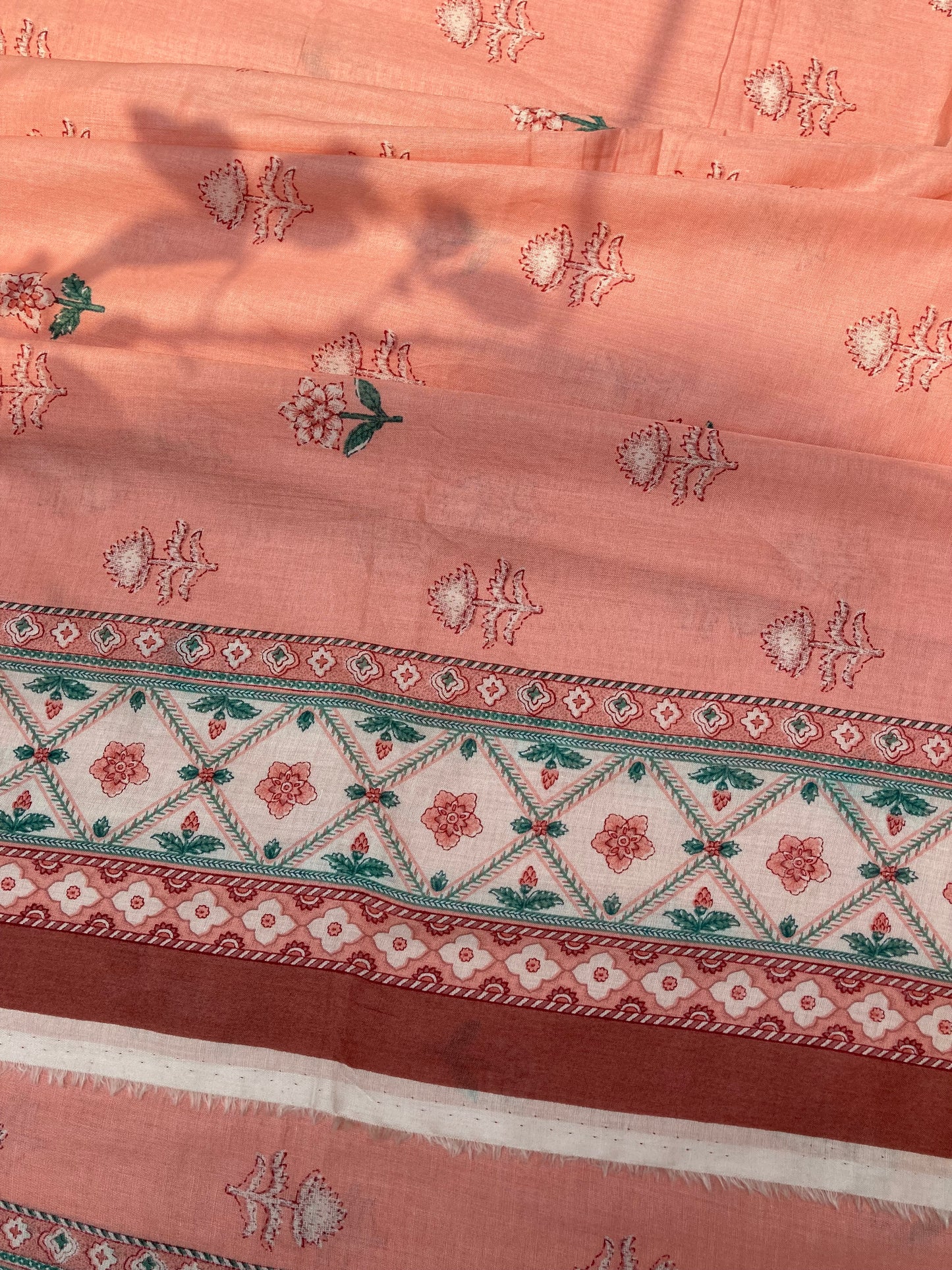 Beechtree Printed 2-Piece Unstitched Lawn Suit – Peach