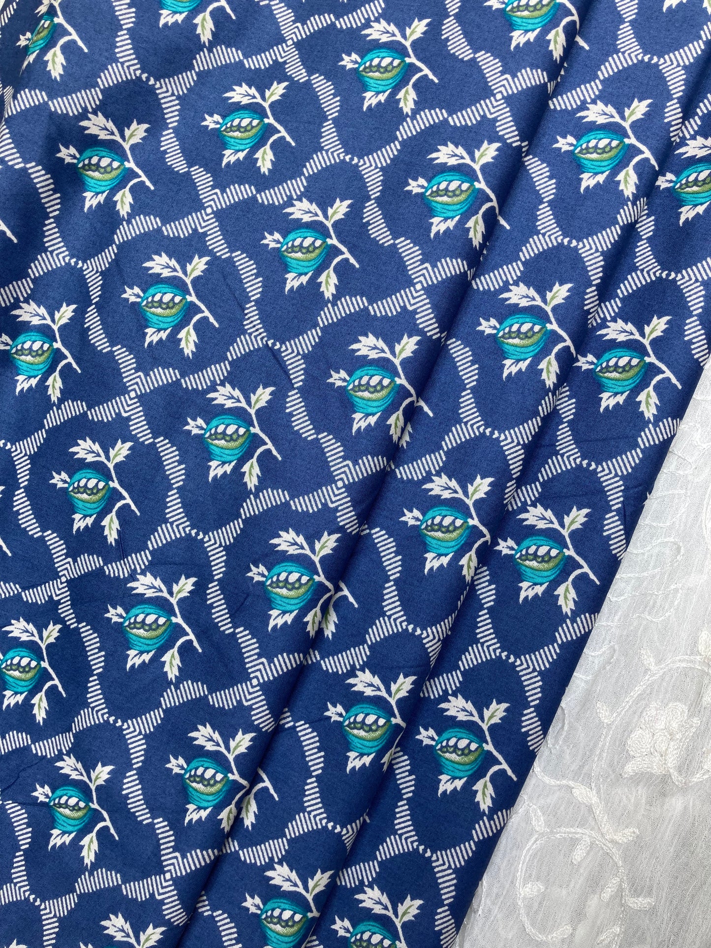 Beechtree All-Over 2-Piece Unstitched Lawn Suit – Navy Blue Floral Geometric