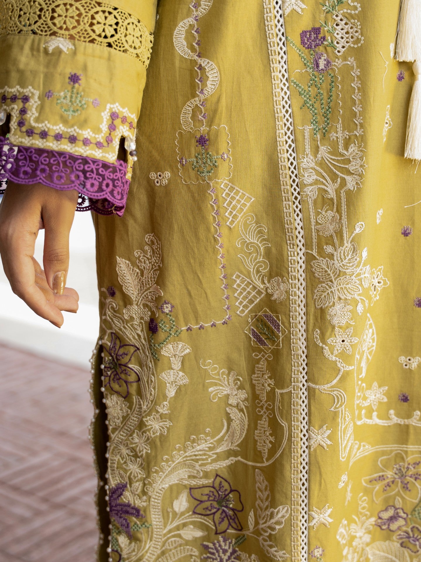 Olive Dust — 3PC Embroidered Luxury Lawn Suit with Printed Silk Dupatta | Wirsa Summer Collection - Unstitched 3Pc - wirsa fabric