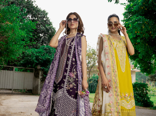 unstitched 3pc suite luxury embroidered free delivery eid collection custom stitching available