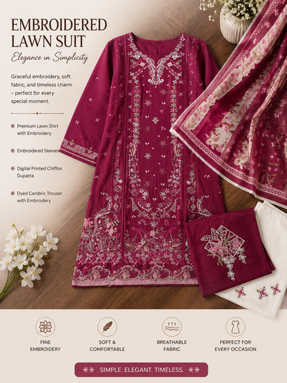 Wirsa Regular 3 — 3PC Embroidered Lawn Suit