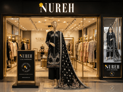 Nureh Riaz Arts Luxury Embroidered 3pc - Design 20 - Unstitched 3Pc - wirsa fabric