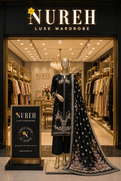 Nureh Riaz Arts Luxury Embroidered 3pc - Design 20 - Unstitched 3Pc - wirsa fabric