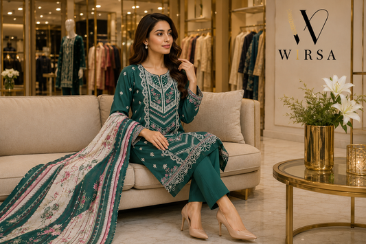 Wirsa Fabric Nureh embroidered lawn 3 piece stitched suit