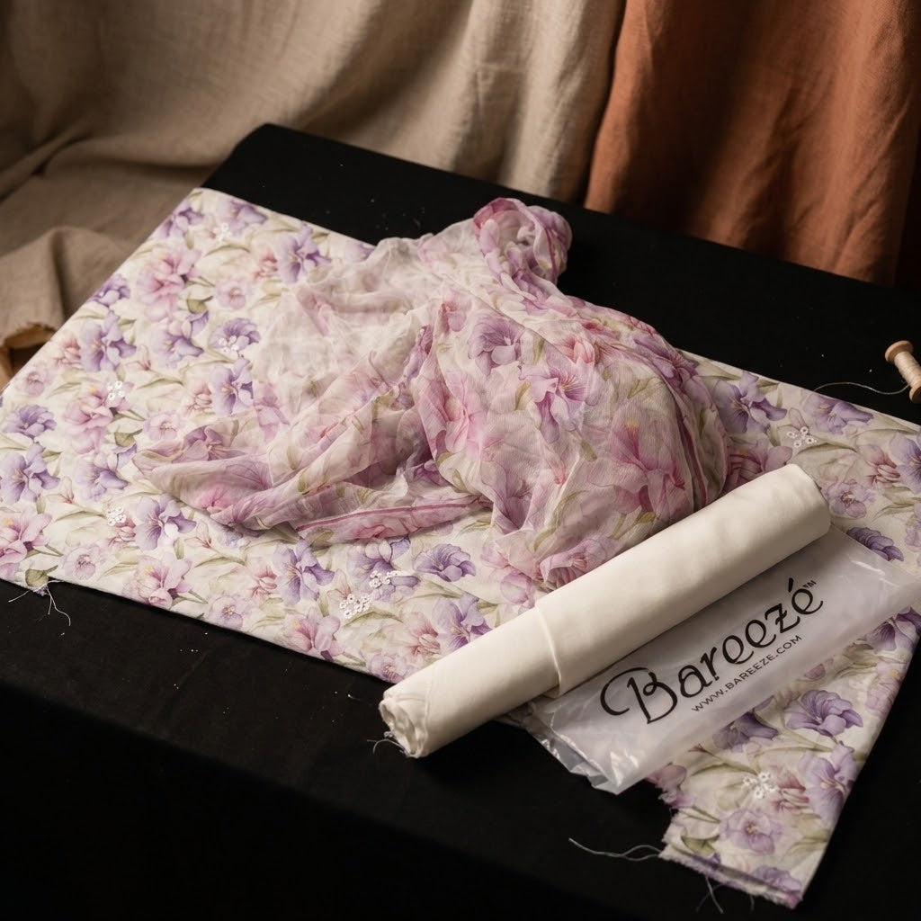 Bareeze Embroidered 3pc Suit with Printed Chiffon Dupatta - Design 17