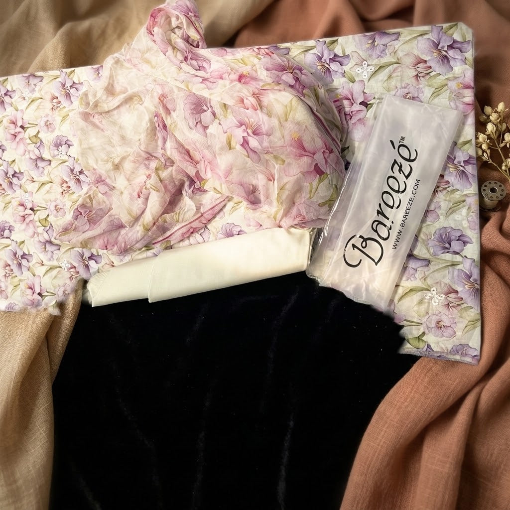 Bareeze Embroidered 3pc Suit with Printed Chiffon Dupatta - Design 17