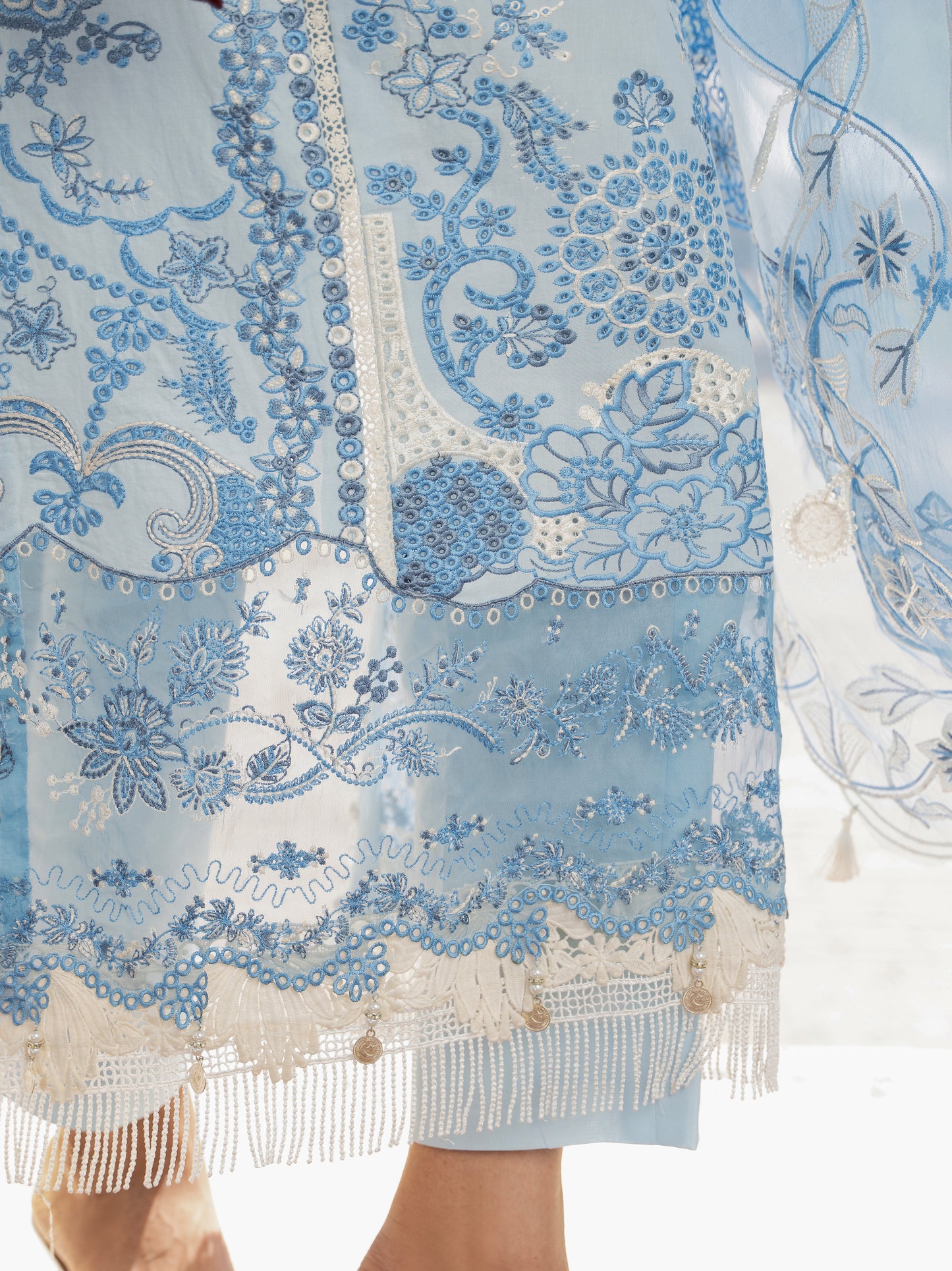 Opal Sky lawn suit close-up embroidery detail – Wirsa Summer Collection 2026