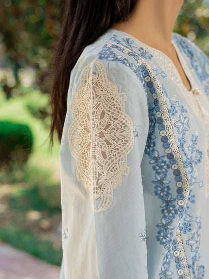 Opal Sky 3PC suit back view – Wirsa embroidered lawn 2026