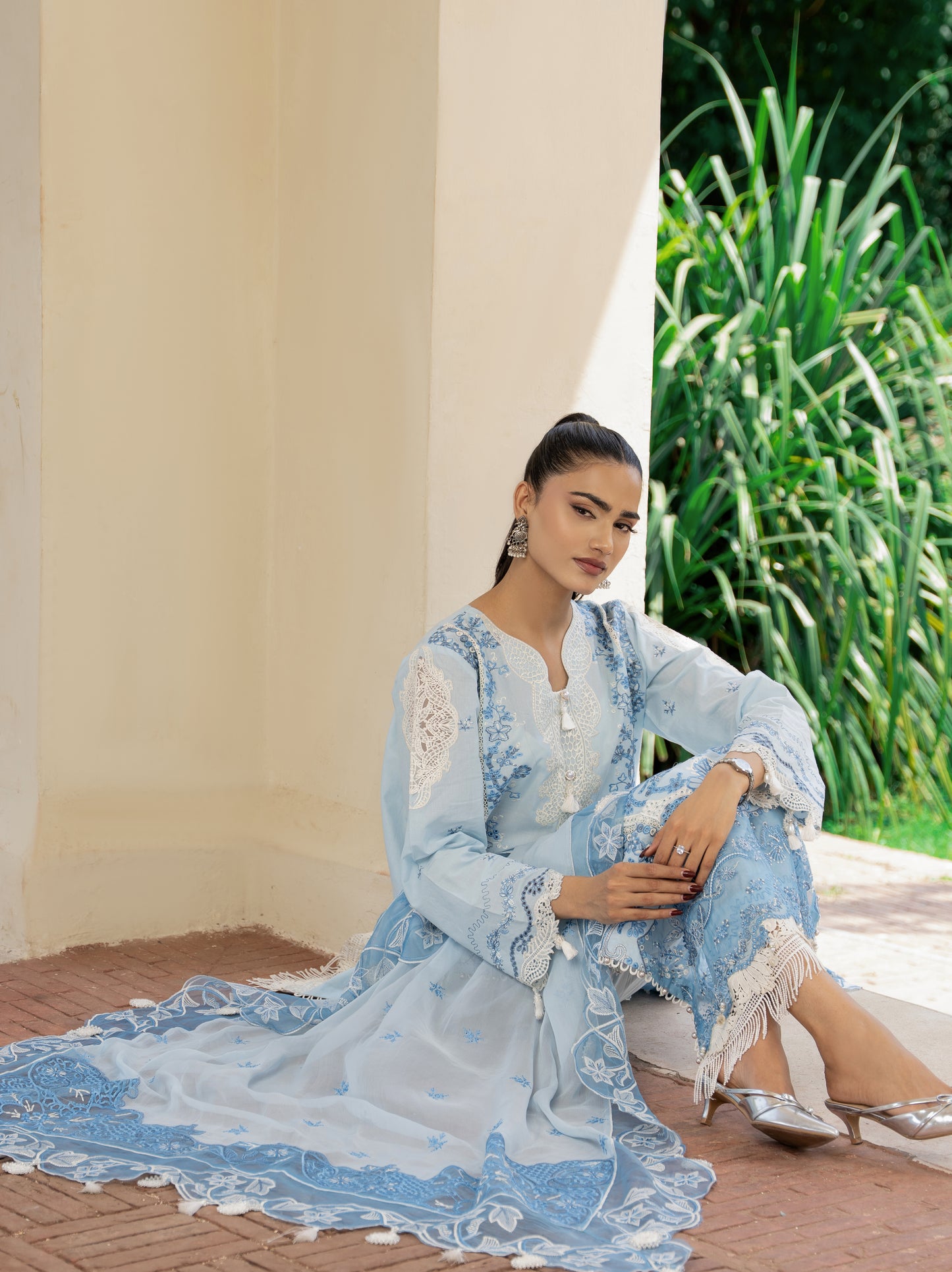 Opal Sky luxury lawn suit dupatta drape detail – Wirsa Summer 2026