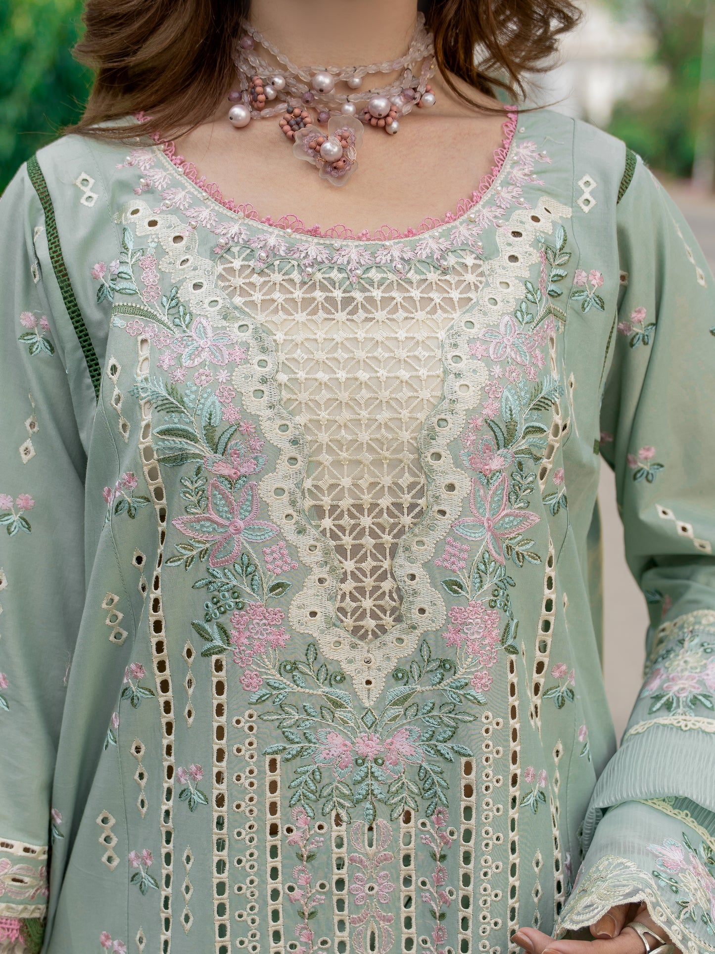Blush Pistachio 3 piece luxury lawn suit embroidered dupatta Wirsa Summer 2026