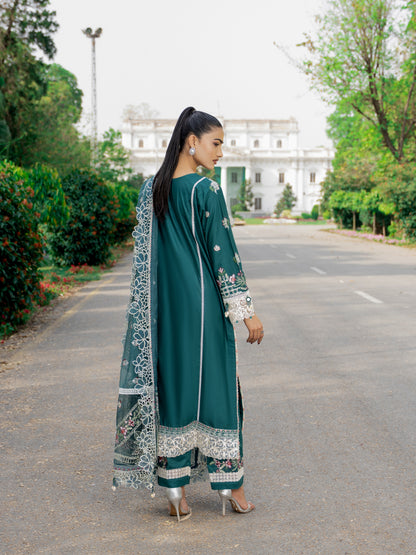 Emerald Regal 3PC suit back view – Wirsa embroidered lawn 2026