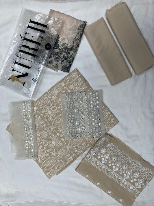 Nureh Winter Viscose Embroidered Suit – Cream (Unstitched