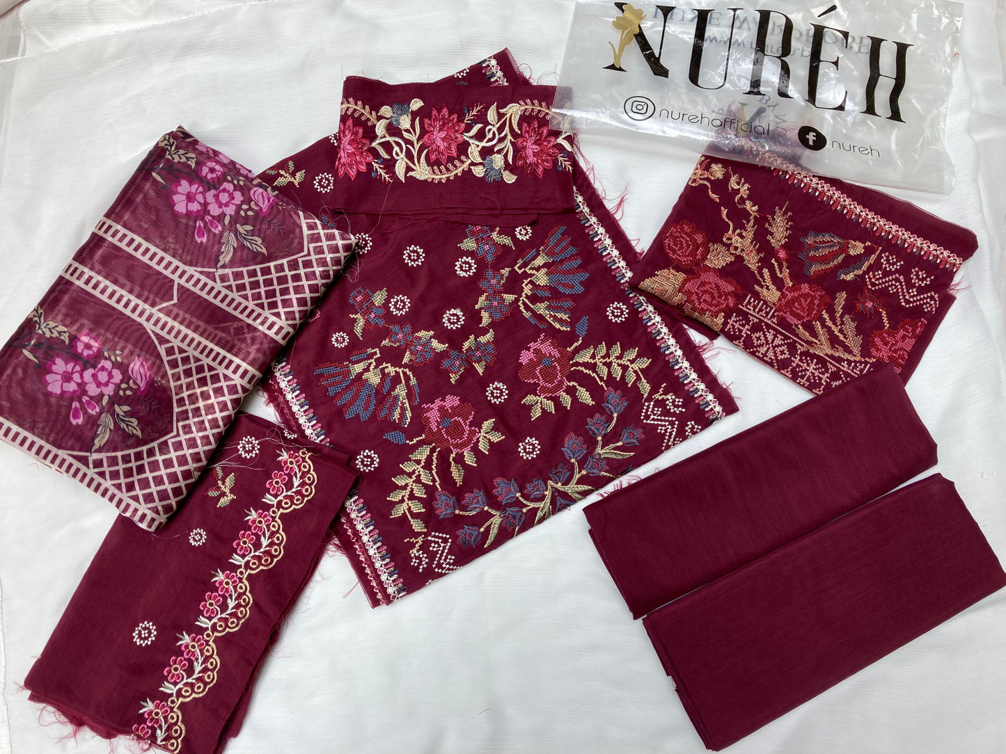 Nureh Winter Viscose Embroidered Suit – Maroon (Unstitched)