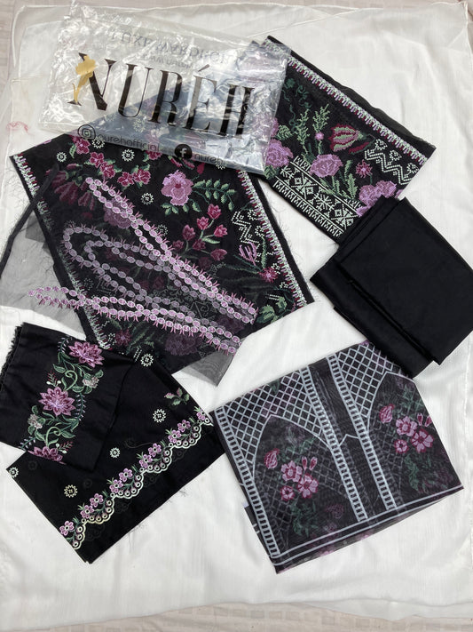 Nureh Winter Viscose Embroidered Suit – Black (Unstitched)