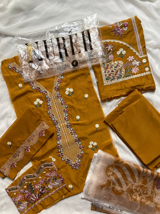 Nureh Winter Viscose Embroidered Suit – Mustard (Unstitched)