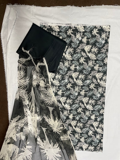 Bareeze Embroidered 3pc Suit with Printed Chiffon Dupatta - Design 26 - Unstitched 3Pc - wirsa fabric