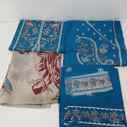Nureh Riaz Arts Luxury Embroidered 3pc - Design 1 - Unstitched 3Pc - wirsa fabric