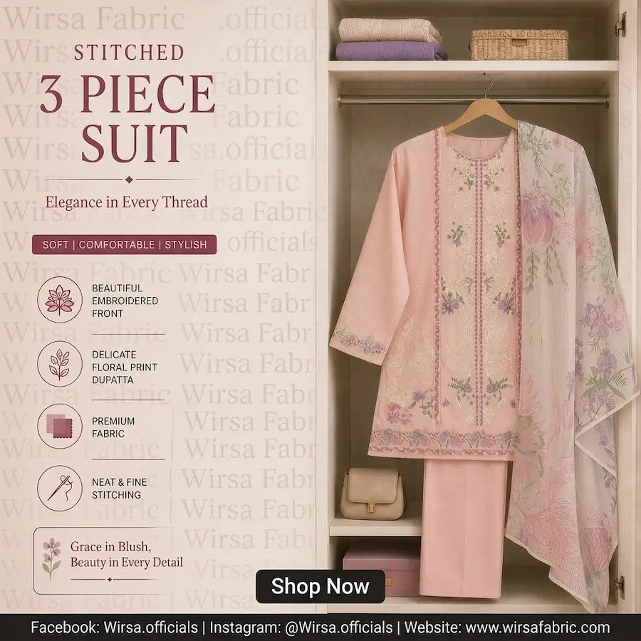 Detailed editorial flat lay of Nureh luxury embroidered lawn suit and dupatta