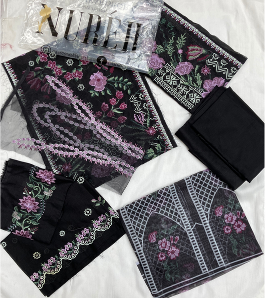 Nureh Black Viscoss Embroidered Suit