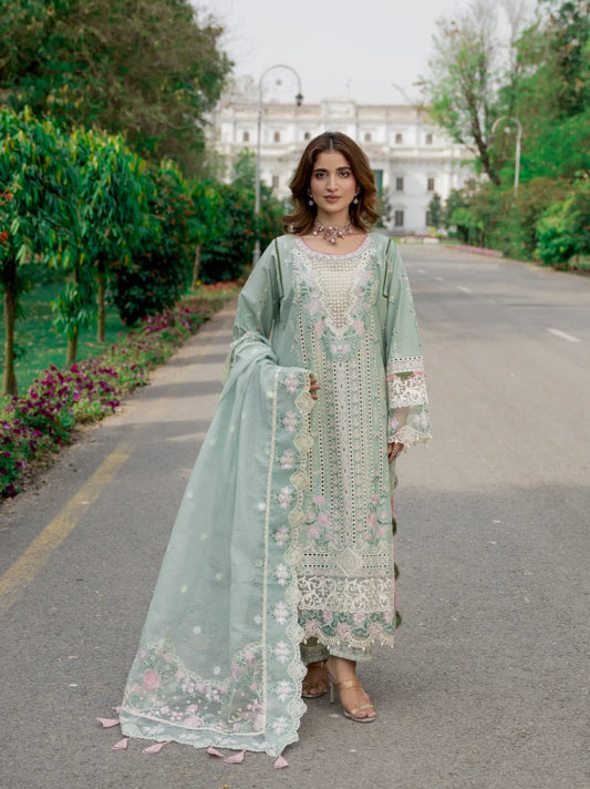 Blush Pistachio luxury embroidery lawn suite best price in pakista by Wirsa Fabric