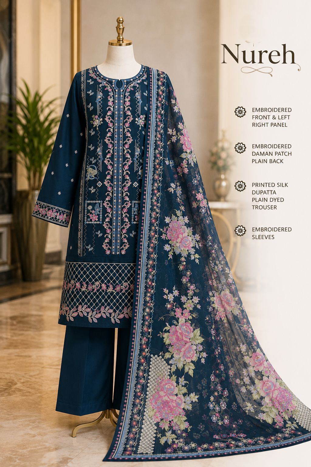 Nureh Riaz Arts Luxury Embroidered 3pc - Design 16