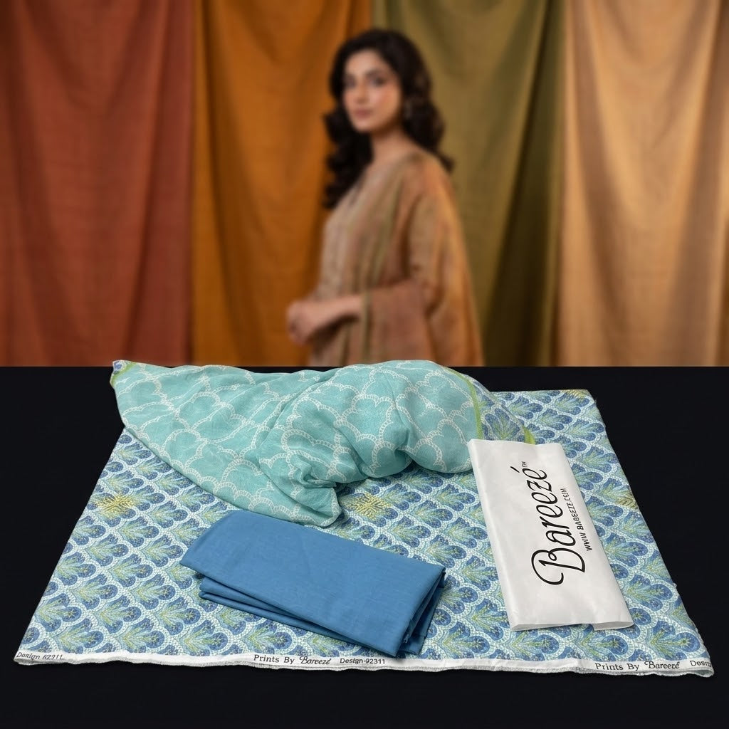 Bareeze Embroidered 3pc Suit with Printed Chiffon Dupatta - Design 16