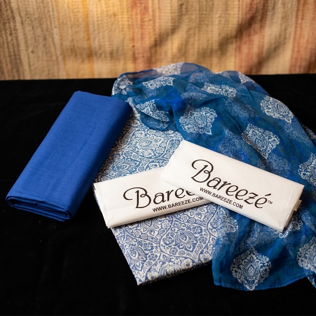 Bareeze Embroidered 3pc Suit with Printed Chiffon Dupatta - Design 15