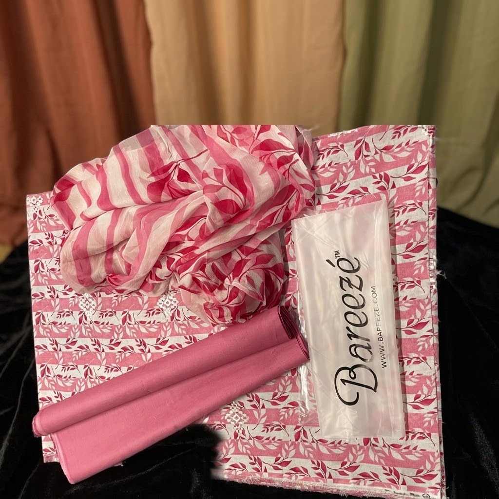 Bareeze Embroidered 3pc Suit with Printed Chiffon Dupatta - Design 14