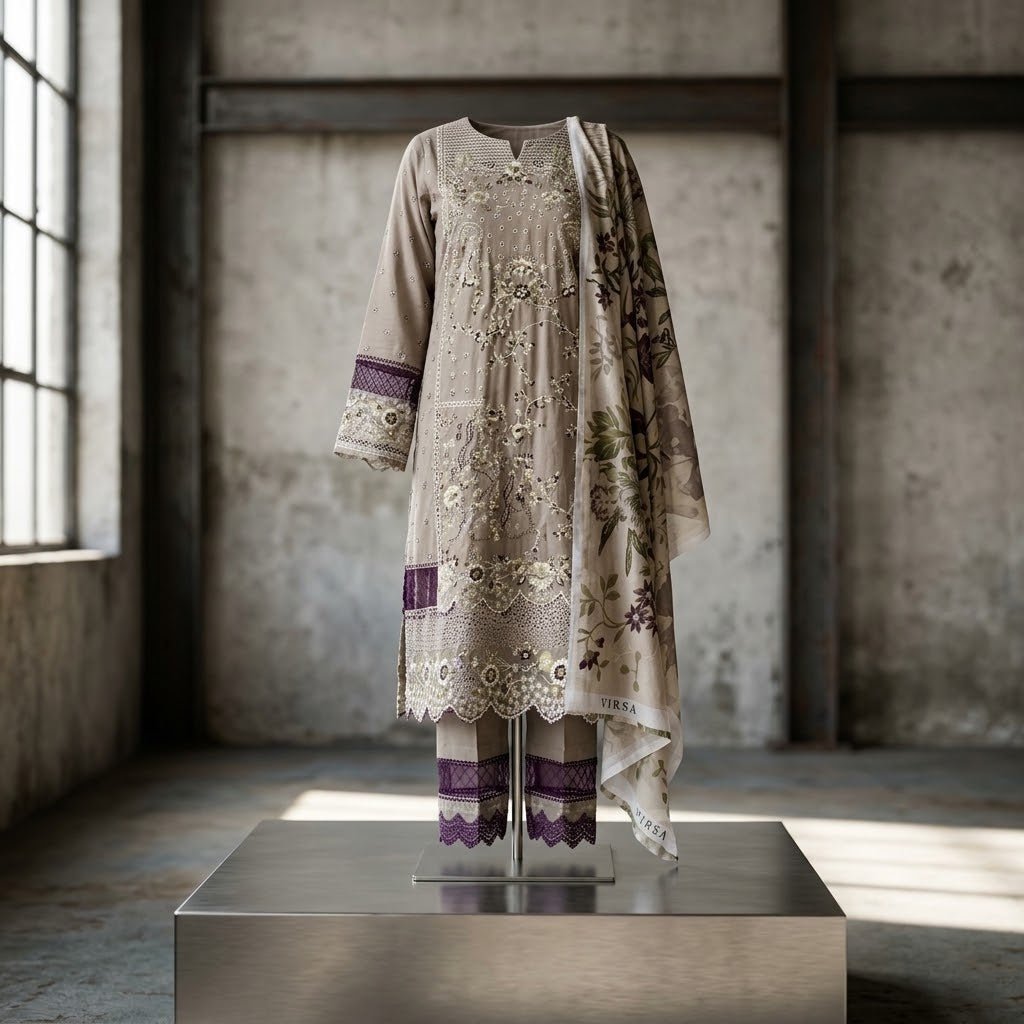 Wirsa Regular 1 — 3PC Embroidered Lawn Suit - Lawn Suit - wirsa fabric