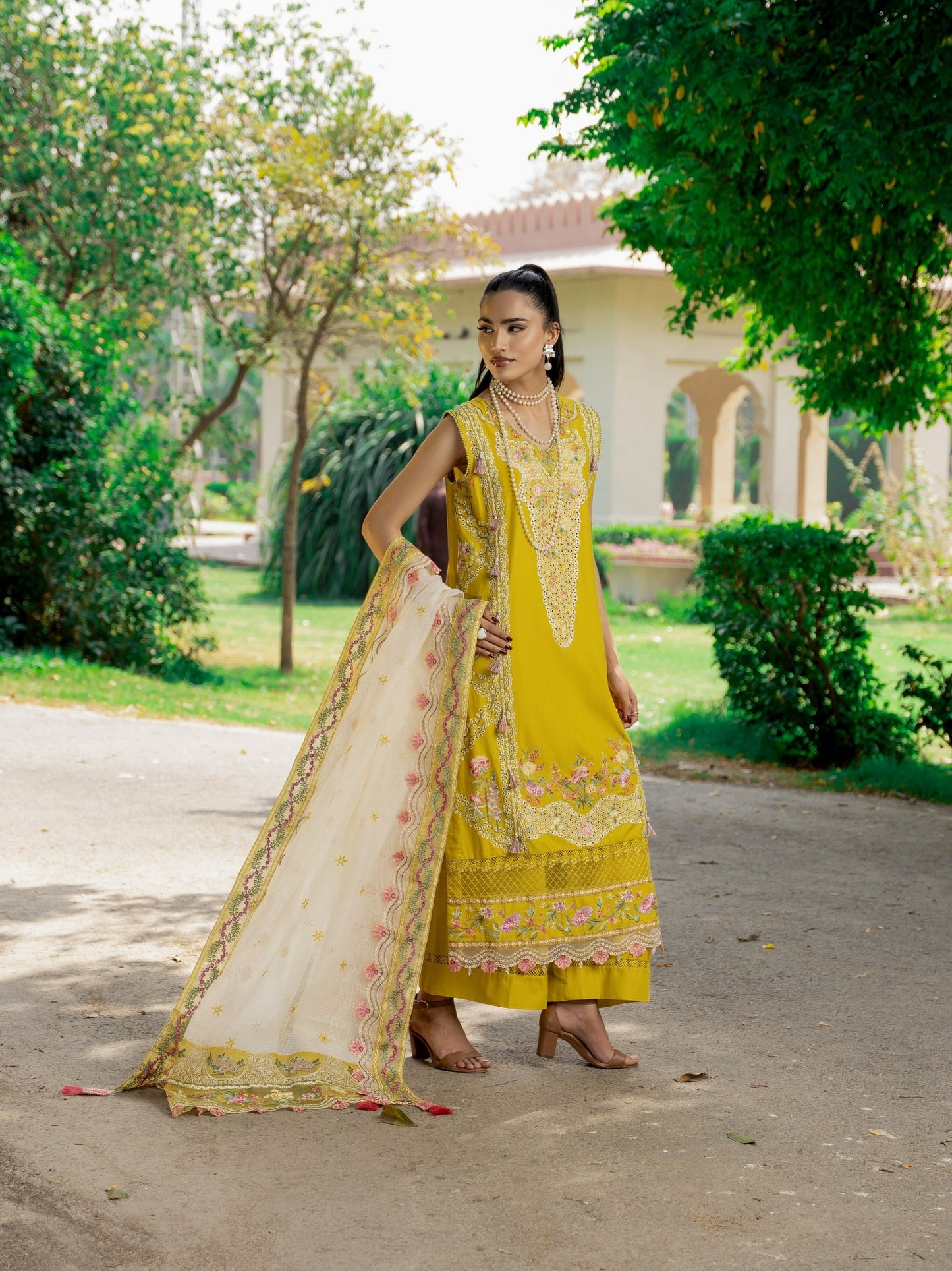 Sunflower — 3PC Embroidered Luxury Lawn Suit with Khadinet Dupatta | Wirsa Summer Collection - Unstitched 3Pc - wirsa fabric