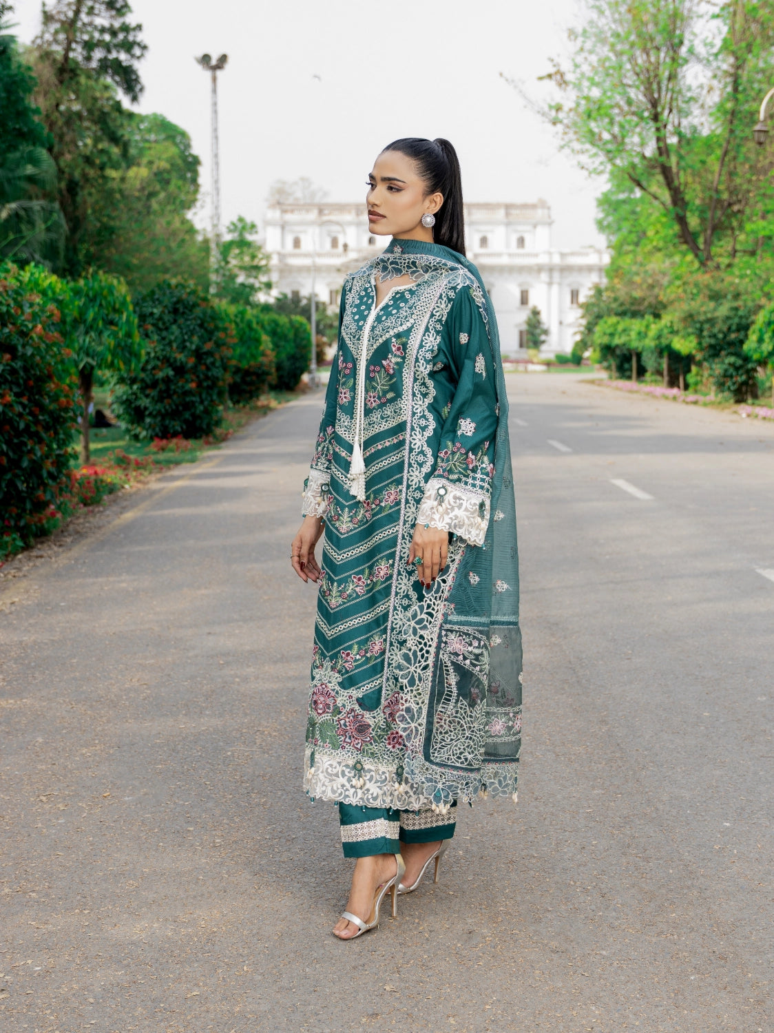 Emerald Regal 3 Piece Lawn Suit - Side View - Wirsa Fabric Pakistan