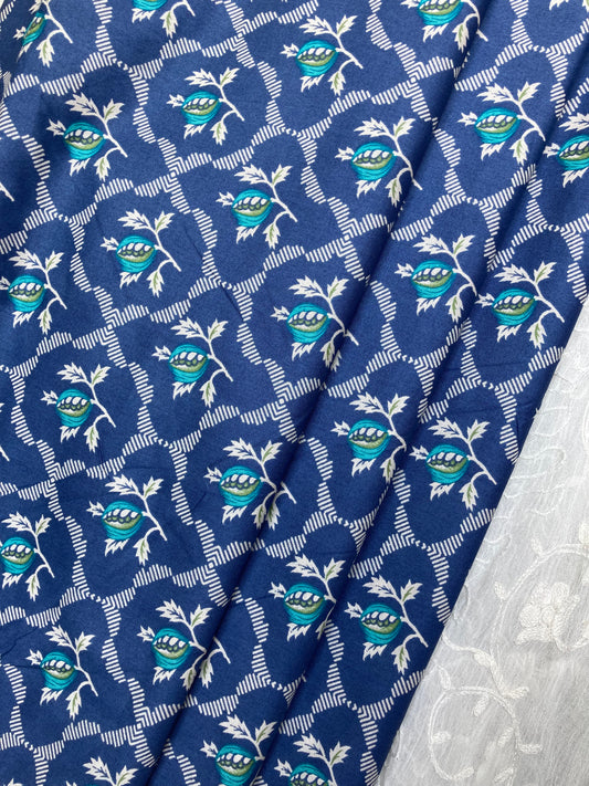 Beechtree All-Over 2-Piece Unstitched Lawn Suit – Navy Blue Floral Geometric