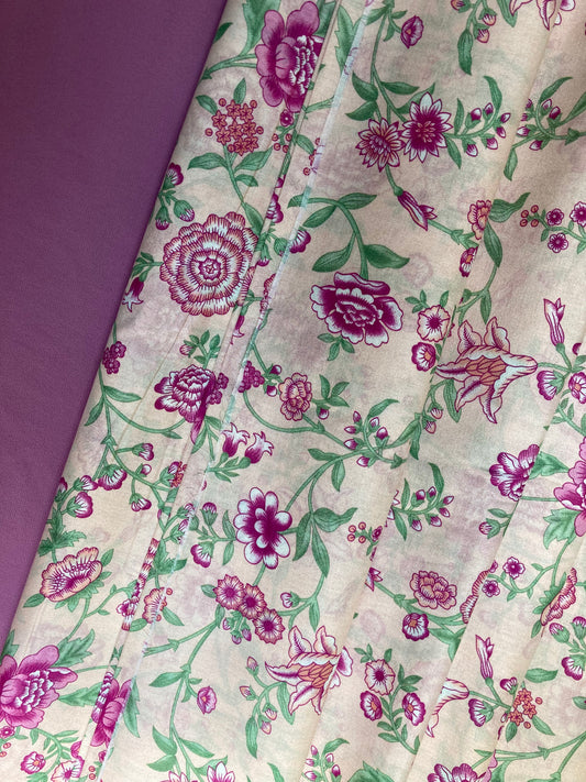Beechtree Printed 2-Piece Unstitched Lawn Suit – Beige & Plum