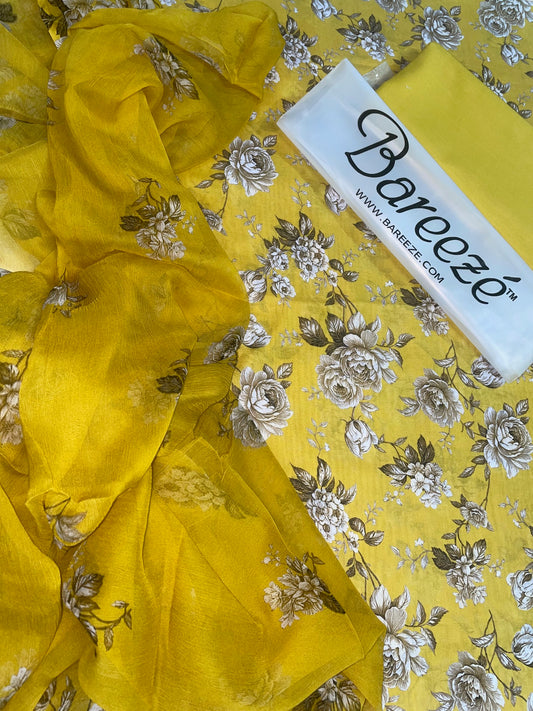 Bareeze Printed 3pc Suite with Chiffon Dupatta - Design 3