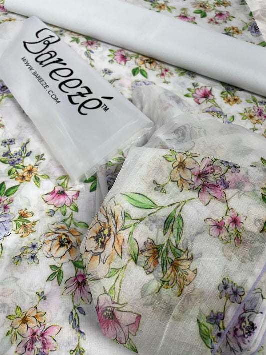 Bareeze Printed 3pc Suite with Chiffon Dupatta - Design 11