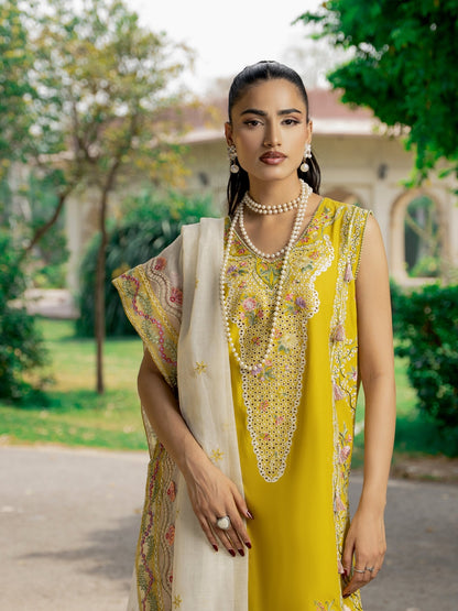 Sunflower — 3PC Embroidered Luxury Lawn Suit with Khadinet Dupatta | Wirsa Summer Collection - Unstitched 3Pc - wirsa fabric