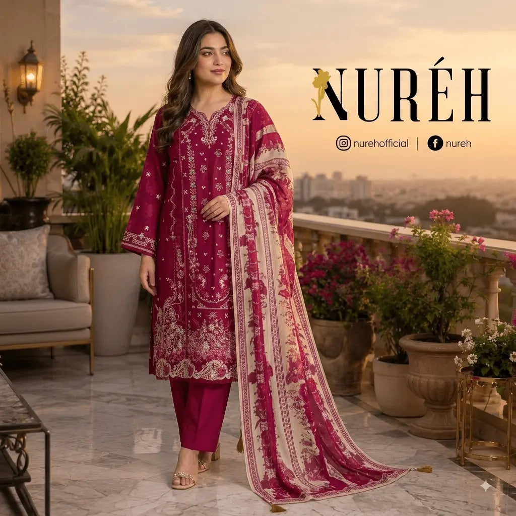 Pakistani fashion suit, luxury embroidered self jacquard suit