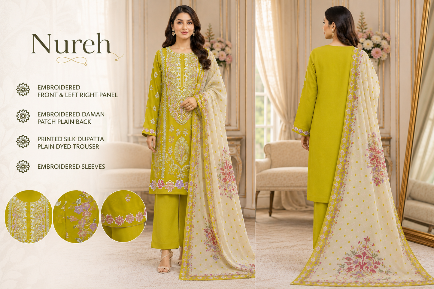 Nureh Riaz Arts Luxury Embroidered 3pc - Design 15