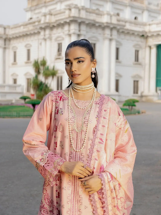 Rossetta — 3PC Embroidered Luxury Lawn Suit with Silk Dupatta | Wirsa Summer Collection - Unstitched 3Pc - wirsa fabric