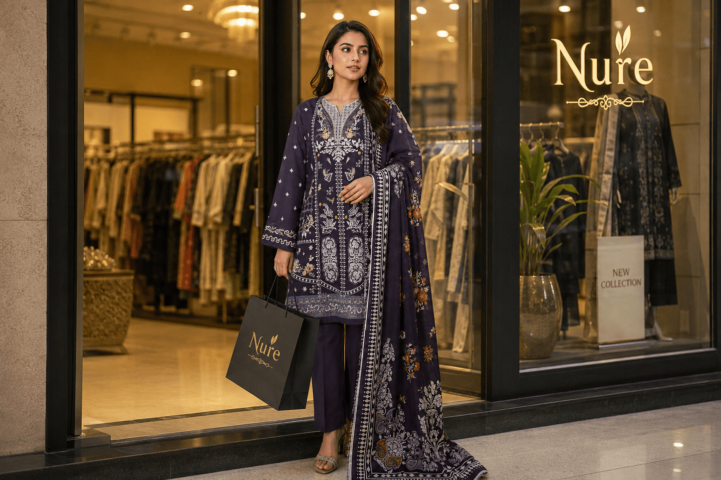Nureh Riaz Arts Luxury Embroidered 3pc - Design 30 - Unstitched 3Pc - wirsa fabric