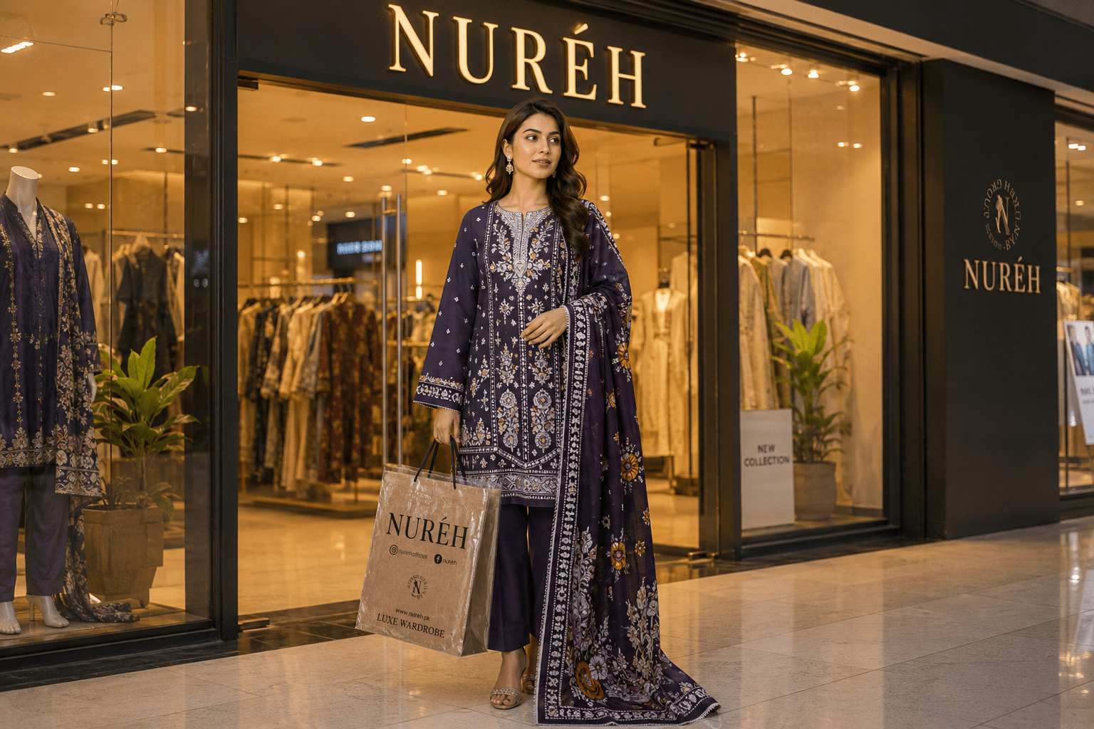 Nureh Riaz Arts Luxury Embroidered 3pc - Design 30 - Unstitched 3Pc - wirsa fabric