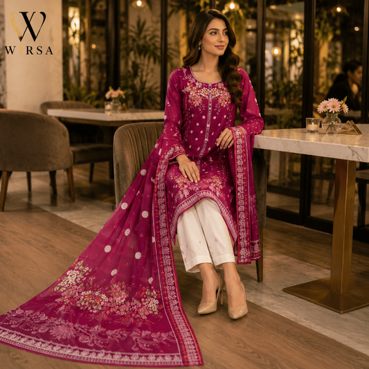 Wirsa Regular 4 — 3PC Embroidered Lawn Suit - Lawn Suit - wirsa fabric